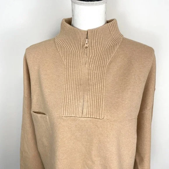 Lunya Cozy Cotton Silk Zip Pullover Sweater In Tranquil Tan Size XL New - Picture 4 of 13